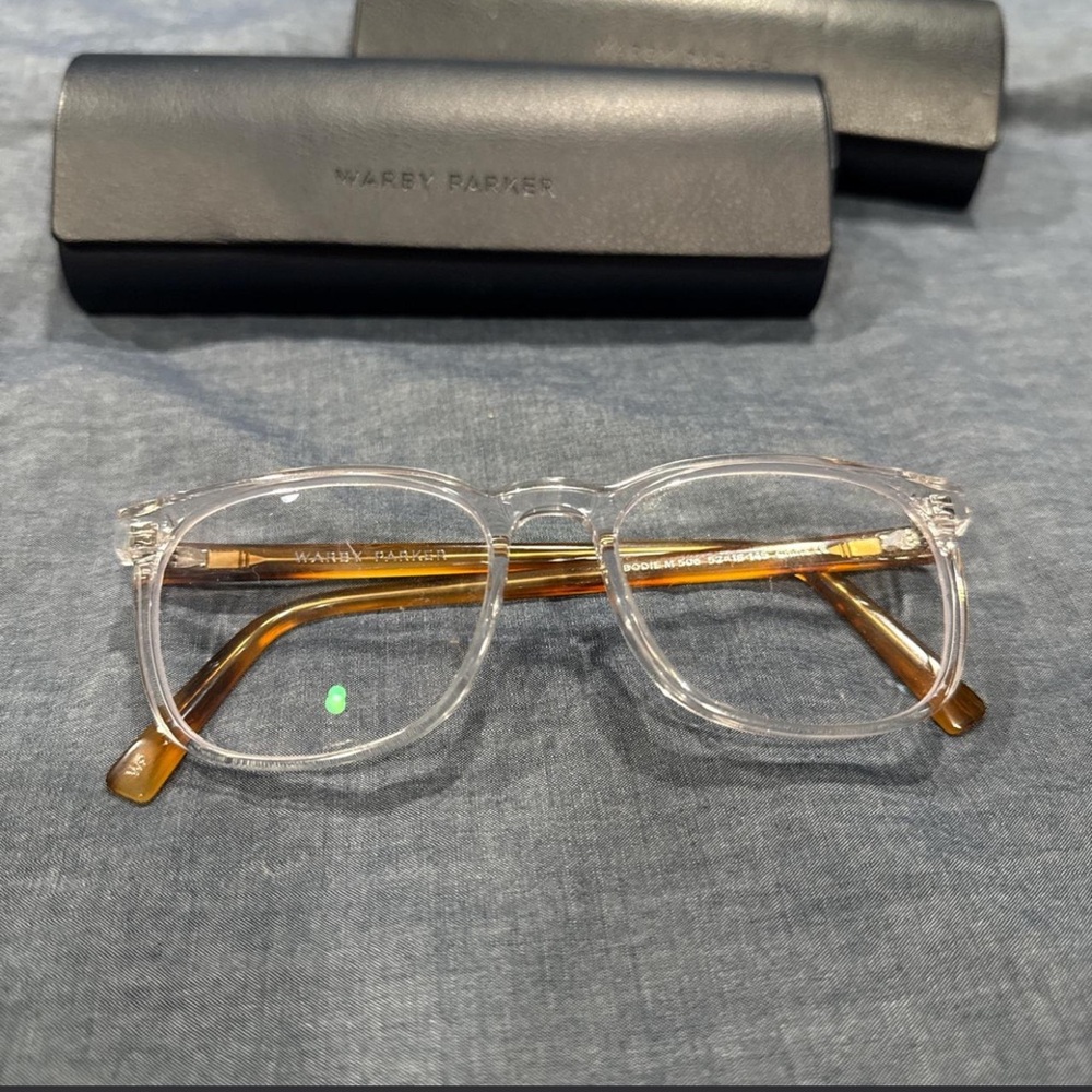 Warby Parker Transparent frames and Amber Glasses